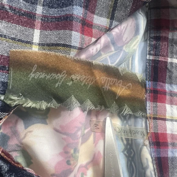 ARATTA Silent Journey Womens Plaid Flannel Button Down Shirt M Boho Western Bell - Picture 12 of 13